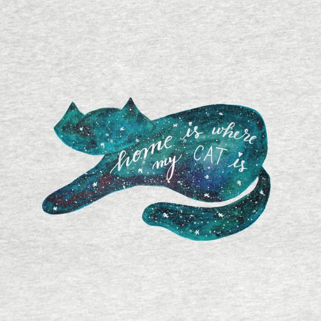 Watercolor galaxy cat - teal by wackapacka